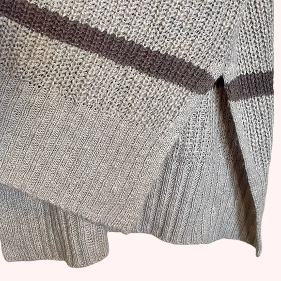 Pink Rose tan & brown striped half-button down oversized Knit Fall Sweater sizeM - Picture 4 of 9